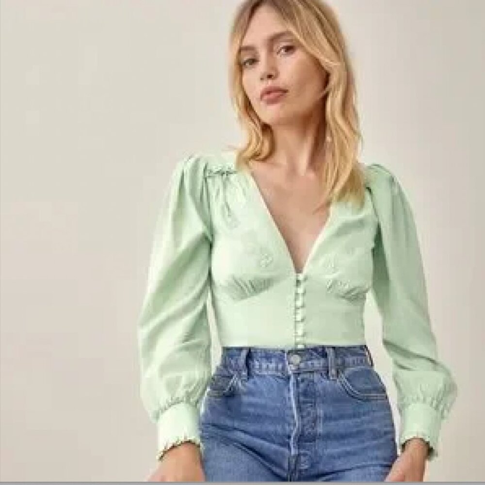 NWOT Reformation Lawrence top mint green romantic